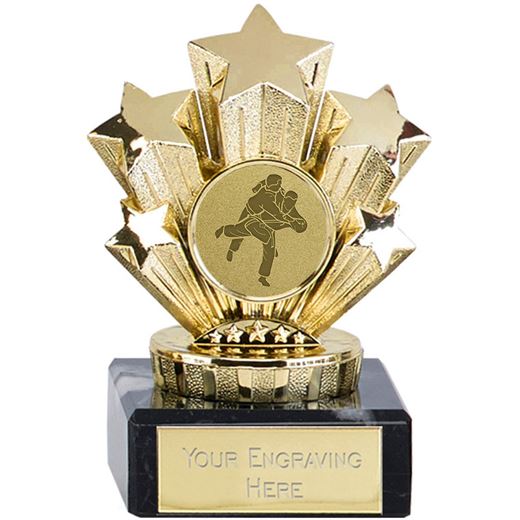 Gold Star Judo Trophy On Marble Base 9.5cm (3.75")